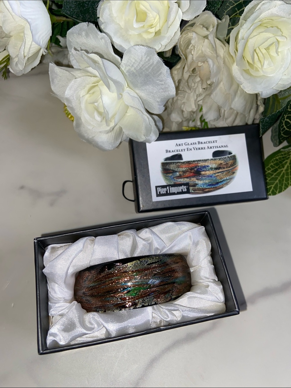 Pier 1 imports Art Glass Bracelet Brown Multicolor Art Glass Bracelet